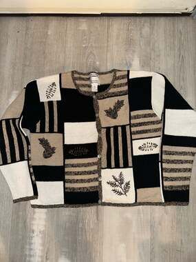 Christopher & Banks Vintage Hand Embroidered Patchwork Leaf Cardigan Sweater M